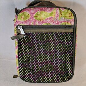 LL Bean Lunch Bag Fish Pink Green Insulated Cooler Zip Closure Mesh Pocket